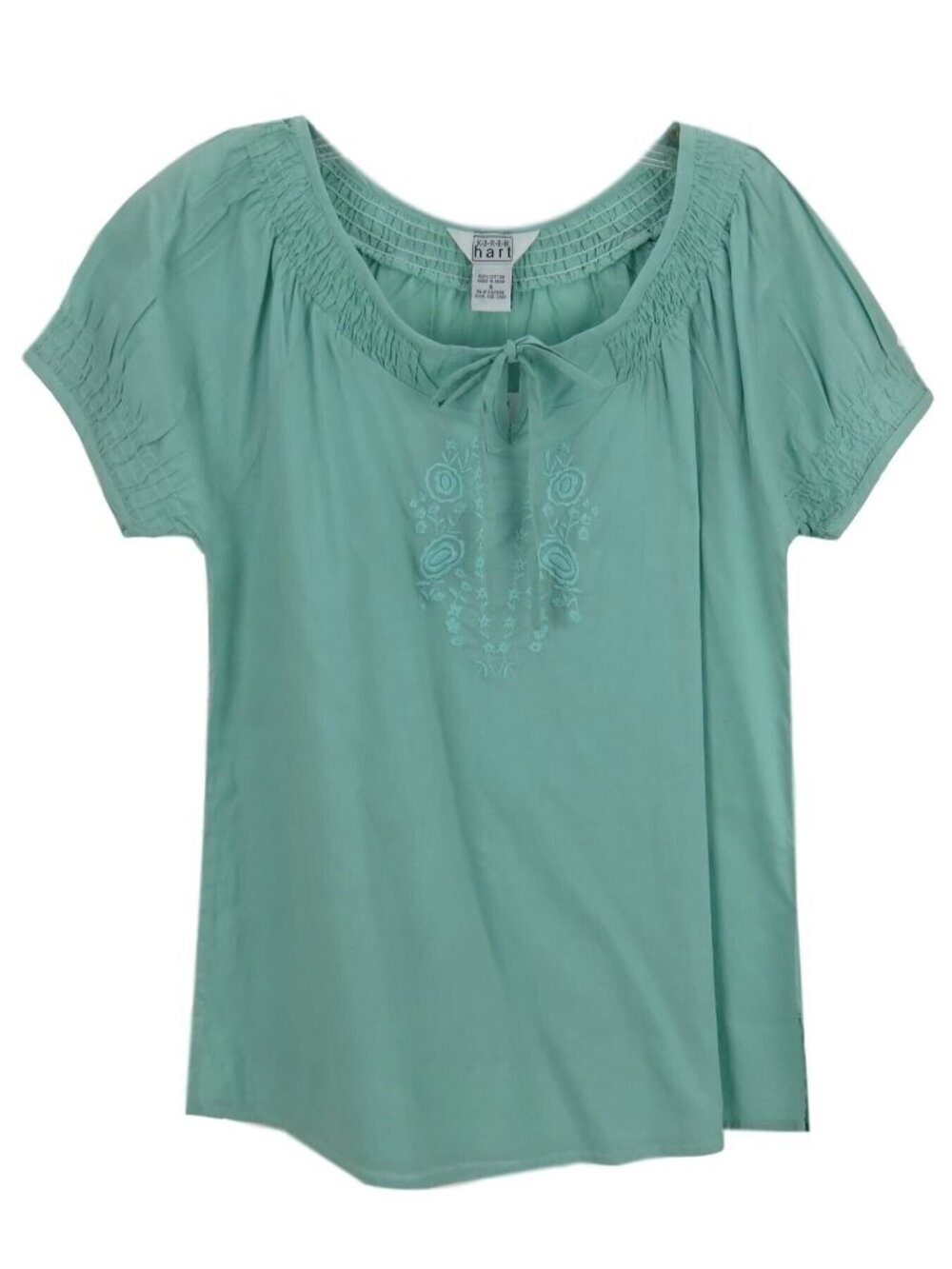 BOHO SmockTop Women Size Small Keren Hart Embroidered Hippie Boho Sage Green